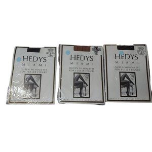 3 New Vintage Hedys Miami Queen Silhoutte Black & Nude Nylon Pantyhose size 2X